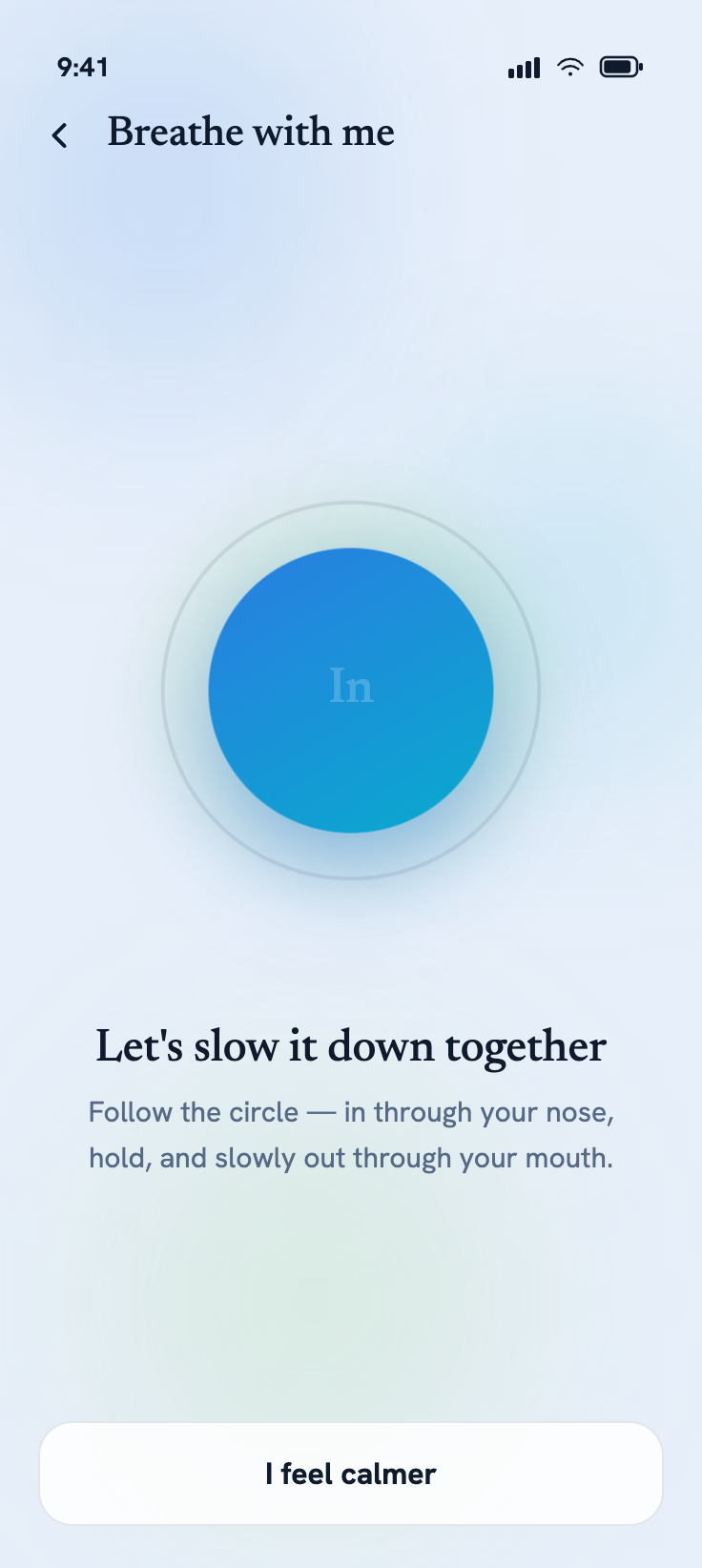 Milli app — breathe screen