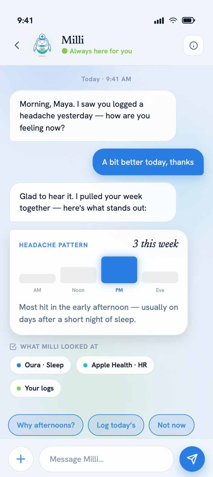 Milli app — chat screen